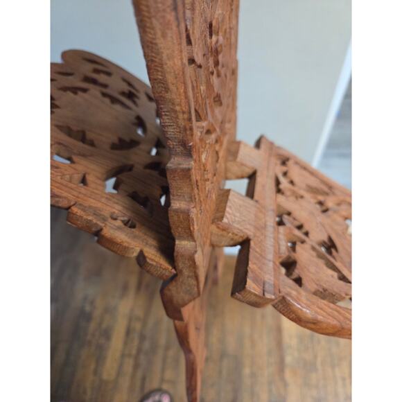 Vintage Carved Wood Folding Book Magazine Holder Stand Display Bible Dictionary - Picture 5 of 10